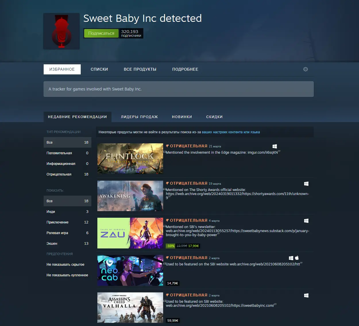 У Sweet Baby inc Detected свыше 320 000 подписчиков У Sweet Baby inc Detected свыше 320 000 подписчиков