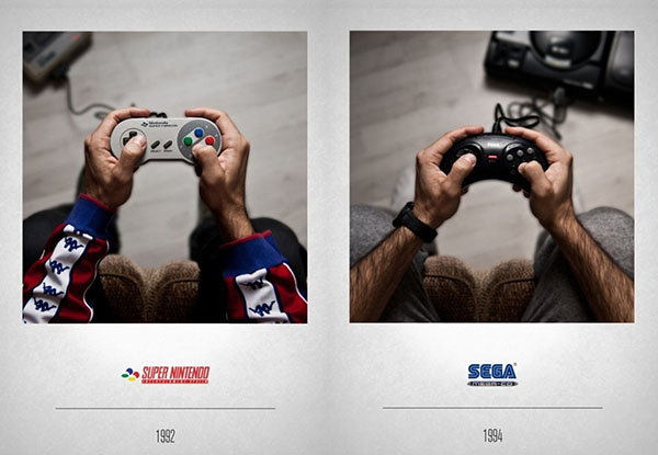 Фотографии геймпадов разных производителей в разные поколения консолей