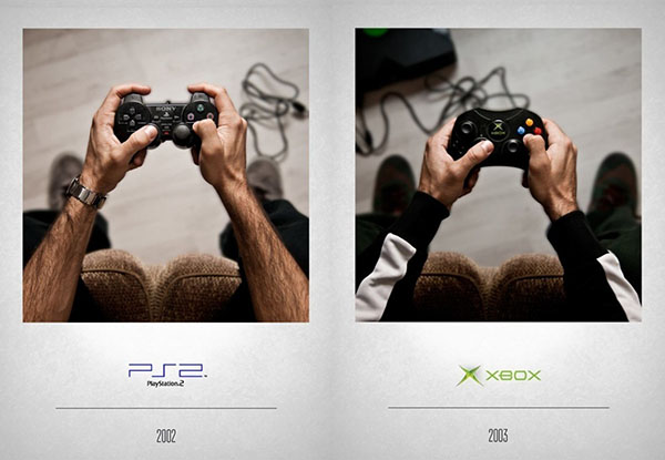 Фотографии геймпадов разных производителей в разные поколения консолей